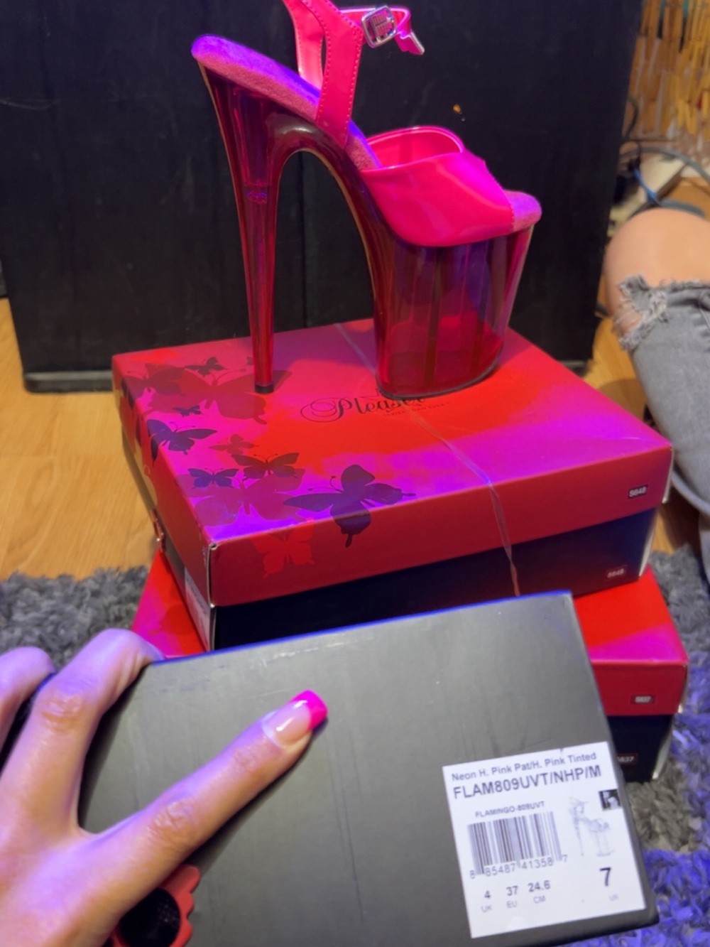 Pleaser Neon Pink Patent Platform Stiletto Sandals
